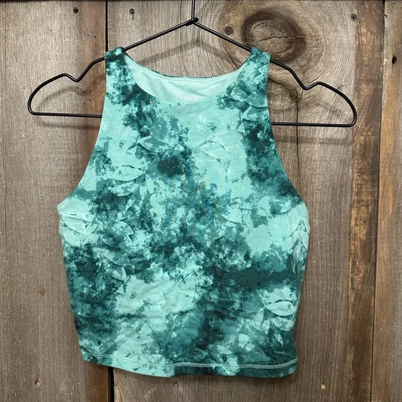NWOT Old Navy Active PowerChill Longline Sports Bra in Teal Tie Dye Size Small - Picture 1 of 17